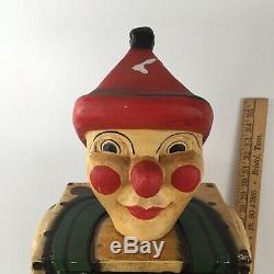 Antique Circus Folk Art Carnival Clown Cabinet Wood Hand Carved Cabinet