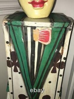 Antique Circus Folk Art Carnival Clown Cabinet Wood Hand Carved Cabinet