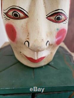 Antique Circus Folk Art Carnival Jester Clown Cabinet Wood Hand Carved Cabinet