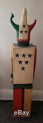 Antique Circus Folk Art Carnival Jester Clown Cabinet Wood Hand Carved Cabinet