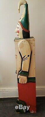 Antique Circus Folk Art Carnival Jester Clown Cabinet Wood Hand Carved Cabinet