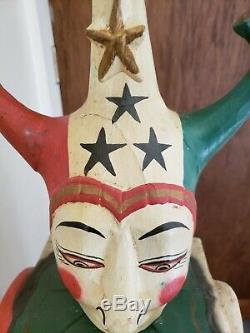 Antique Circus Folk Art Carnival Jester Clown Cabinet Wood Hand Carved Cabinet