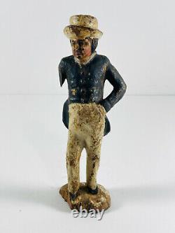 Antique Coloniel Wood Carved Handpainted Folk Art Statue of man well to do