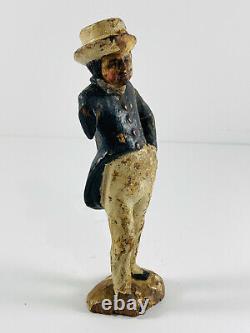 Antique Coloniel Wood Carved Handpainted Folk Art Statue of man well to do