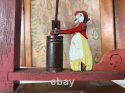 Antique Country Folk Art Hand-Carved Wooden Butter Churn Whirligig