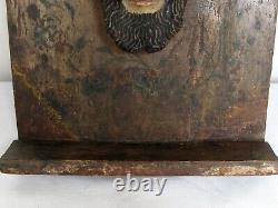 Antique Divino Rostro Holy Face 19th c. Mexican Carved Wood RARE