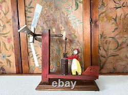 Antique Early 1900s Country Folk Art Hand Carved Wooden Butter Churn Whirligig