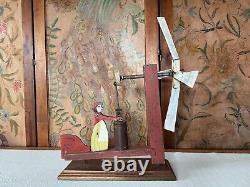 Antique Early 1900s Country Folk Art Hand Carved Wooden Butter Churn Whirligig