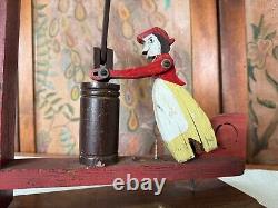 Antique Early 1900s Country Folk Art Hand Carved Wooden Butter Churn Whirligig