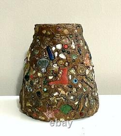 Antique Early-20th C. American Folk Art Memory Jug with 14K Gold inlaid Brooch