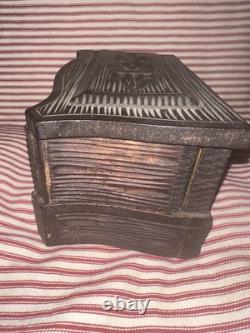 Antique Early Folk Art Carved Wood Sewing Box Ensemble