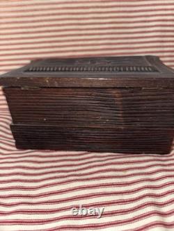 Antique Early Folk Art Carved Wood Sewing Box Ensemble