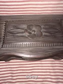 Antique Early Folk Art Carved Wood Sewing Box Ensemble