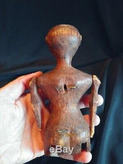 Antique Early Hand Carved Jointed Wood Primitive Folk Art Doll Man Devil Witch