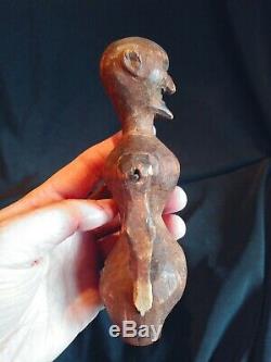 Antique Early Hand Carved Jointed Wood Primitive Folk Art Doll Man Devil Witch