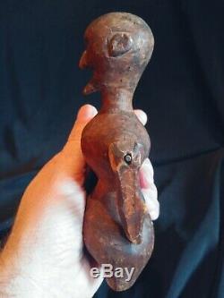 Antique Early Hand Carved Jointed Wood Primitive Folk Art Doll Man Devil Witch