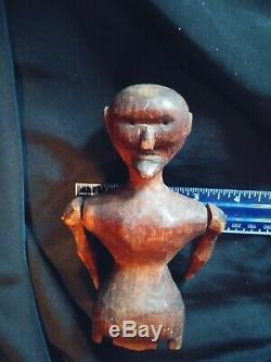 Antique Early Hand Carved Jointed Wood Primitive Folk Art Doll Man Devil Witch