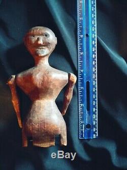 Antique Early Hand Carved Jointed Wood Primitive Folk Art Doll Man Devil Witch