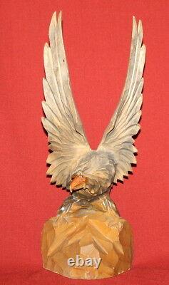 Antique European Hand Carving Wood Eagle Figurine