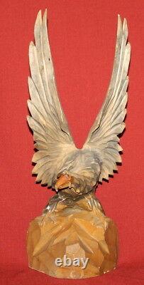 Antique European Hand Carving Wood Eagle Figurine