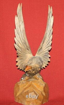 Antique European Hand Carving Wood Eagle Figurine