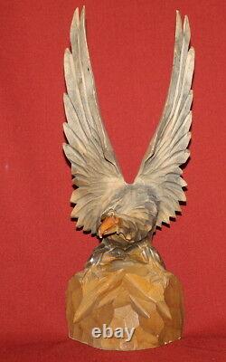 Antique European Hand Carving Wood Eagle Figurine