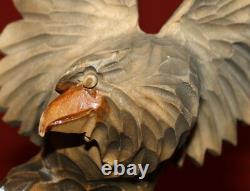 Antique European Hand Carving Wood Eagle Figurine