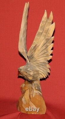 Antique European Hand Carving Wood Eagle Figurine