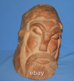 Antique European Male Head Hand Carved Wood Statuette