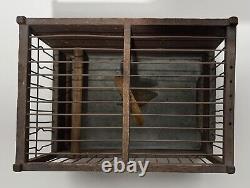 Antique FOLK ART CARVED & PAINTED WOOD BIRD ON SWING IN CAGE
