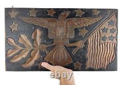 Antique FOLK ART EAGLE PLAQUE CARVED WITH RISQUE MALE ON REVERSE Sign Carving