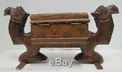 Antique Figural Two Camels Carved Wooden Folk Art Box hinged lid ornate artwork