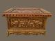 Antique Folk Art Yildirim Turkey Walnut Wood Carved Footed Box With Original Label