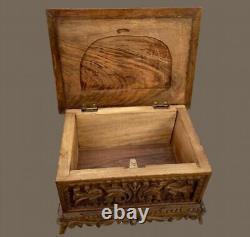 Antique Folk ART Yildirim Turkey Walnut Wood Carved Footed Box with Original Label