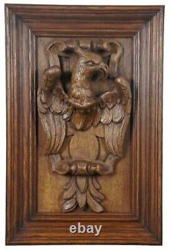 Antique Folk Art American Eagle Carved Oak Wall Plaque High Relief Heraldic 21