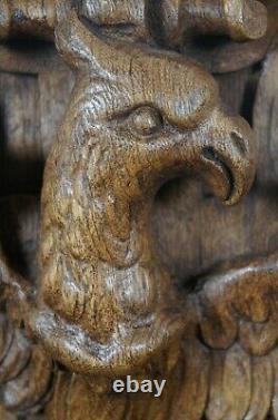 Antique Folk Art American Eagle Carved Oak Wall Plaque High Relief Heraldic 21