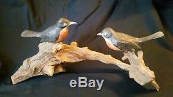 Antique Folk Art Bird Decoy Sculptures Hand Carved Wood