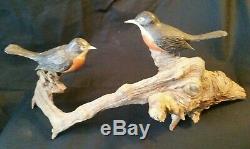 Antique Folk Art Bird Decoy Sculptures Hand Carved Wood