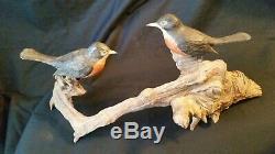 Antique Folk Art Bird Decoy Sculptures Hand Carved Wood