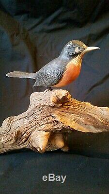 Antique Folk Art Bird Decoy Sculptures Hand Carved Wood