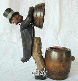 Antique Folk Art Bobble Head Carved Cigarette Herb Case Dispenser Wc Fields Man