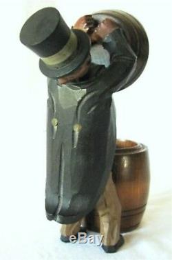 Antique Folk Art Bobble Head Carved Cigarette Herb Case Dispenser Wc Fields Man