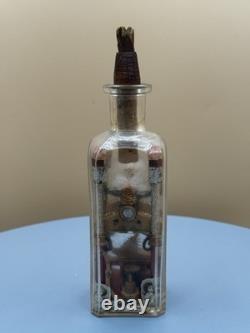 Antique Folk Art Bottle Whimsy Hand Carved Sawmill Gear Diorama Rare
