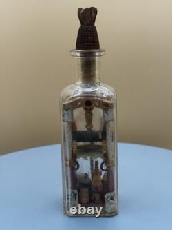 Antique Folk Art Bottle Whimsy Hand Carved Sawmill Gear Diorama Rare