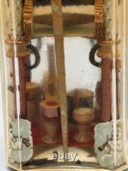 Antique Folk Art Bottle Whimsy Hand Carved Sawmill Gear Diorama Rare