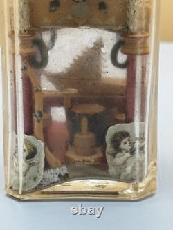 Antique Folk Art Bottle Whimsy Hand Carved Sawmill Gear Diorama Rare