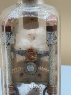Antique Folk Art Bottle Whimsy Hand Carved Sawmill Gear Diorama Rare