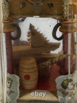 Antique Folk Art Bottle Whimsy Hand Carved Sawmill Gear Diorama Rare