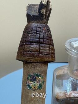 Antique Folk Art Bottle Whimsy Hand Carved Sawmill Gear Diorama Rare