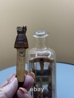 Antique Folk Art Bottle Whimsy Hand Carved Sawmill Gear Diorama Rare